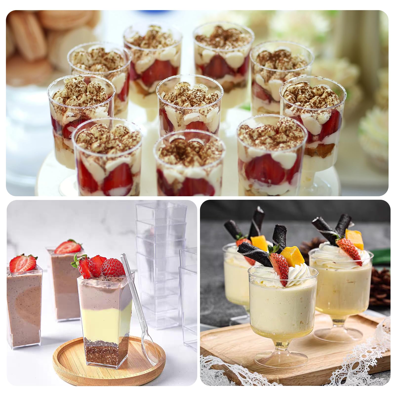 ALEXPRE clear plastic spoons with cups arranged for quick serving convenience
