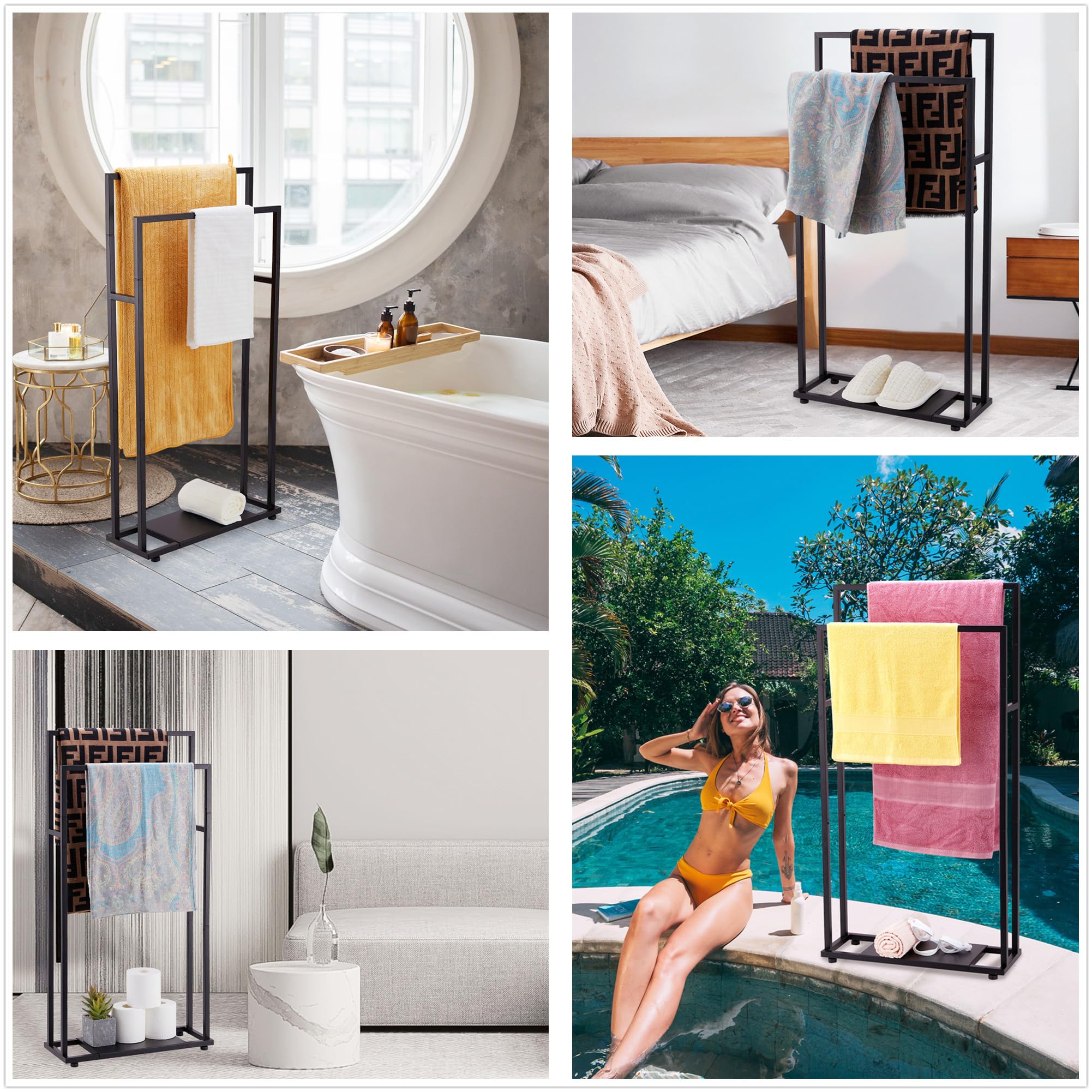 ALHAKIN rack loaded with oversized towels demonstrating elevated drying clearance