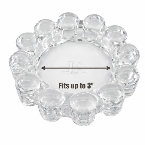 Alice Lane clear bubble dish with tealight demonstrating wax-catching function