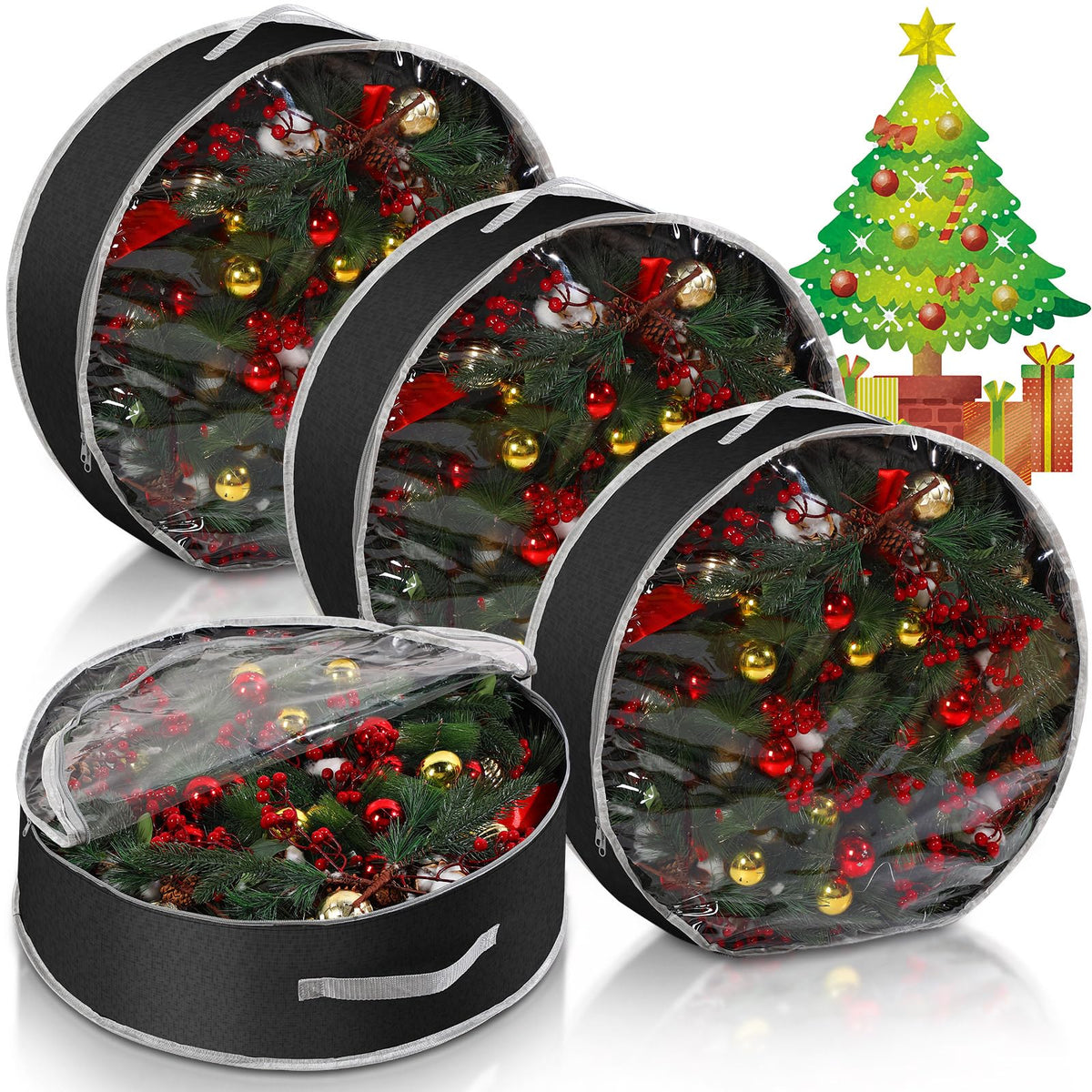 Aliceset front-facing wreath bag showing full shape and zipper, protects wreaths