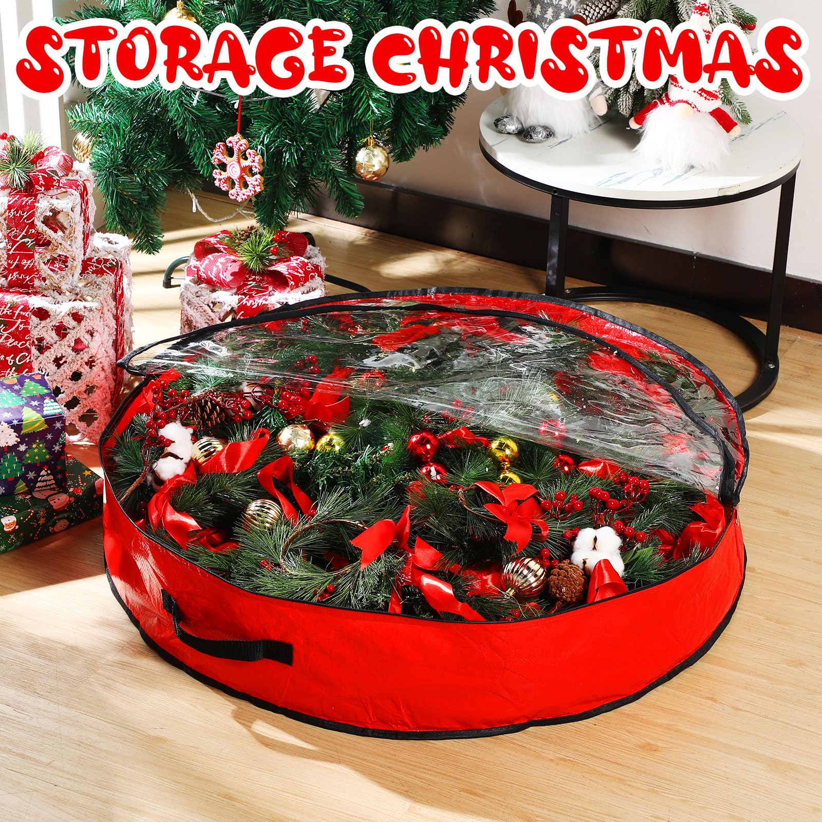 Aliceset with a wreath inside demonstrating protection and wrinkle-free storage