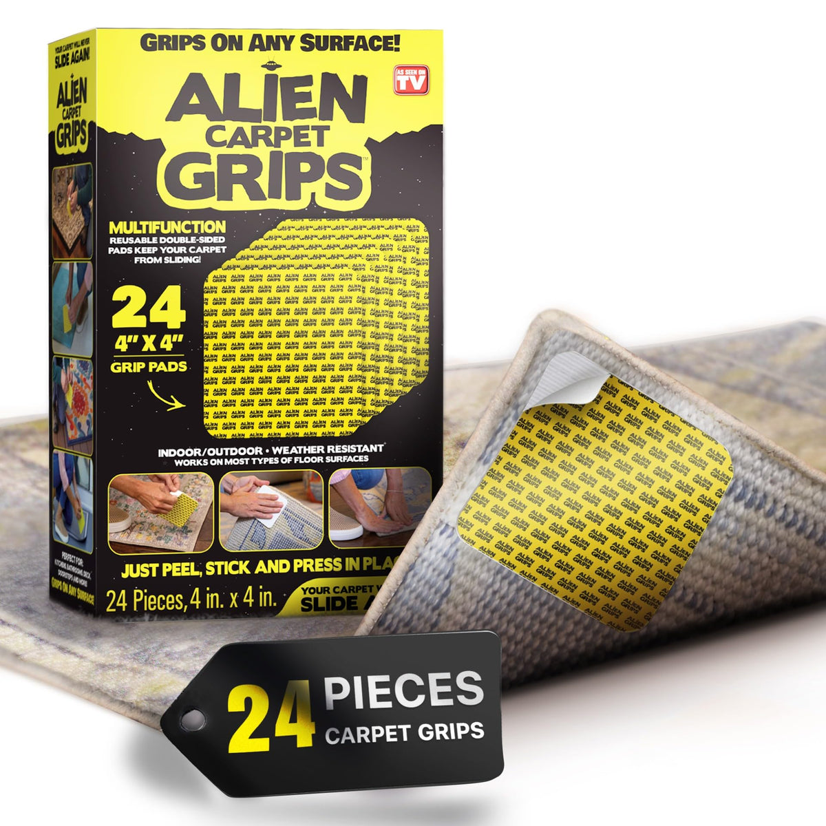 Alien Grip front packaging showing 24 reusable pads and product benefit