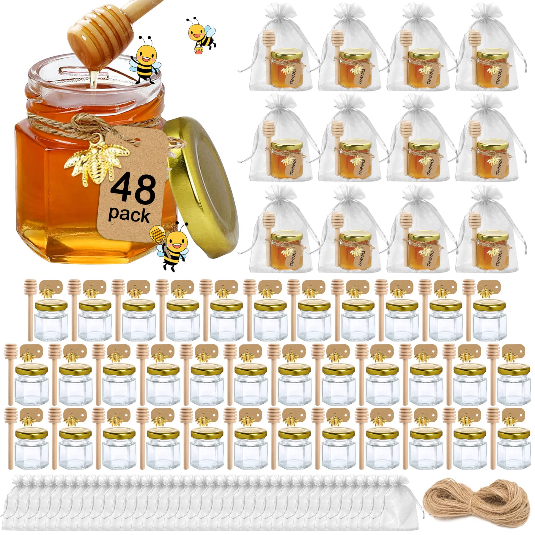 Aliggbent front packaging showing 48 hexagon jars and accessories for easy event assembly