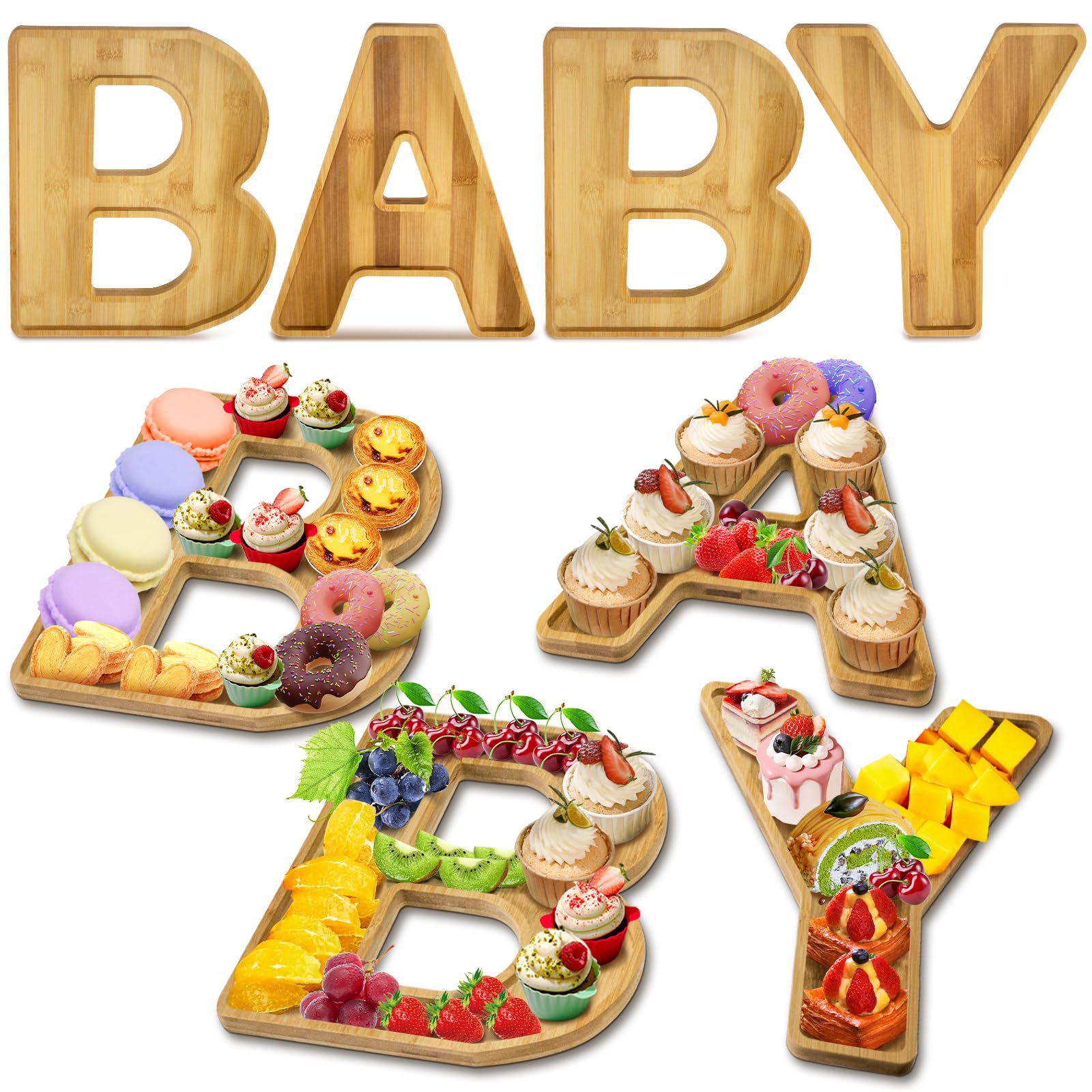 Alimtee front view of wooden baby letter board showcasing rustic serving charm