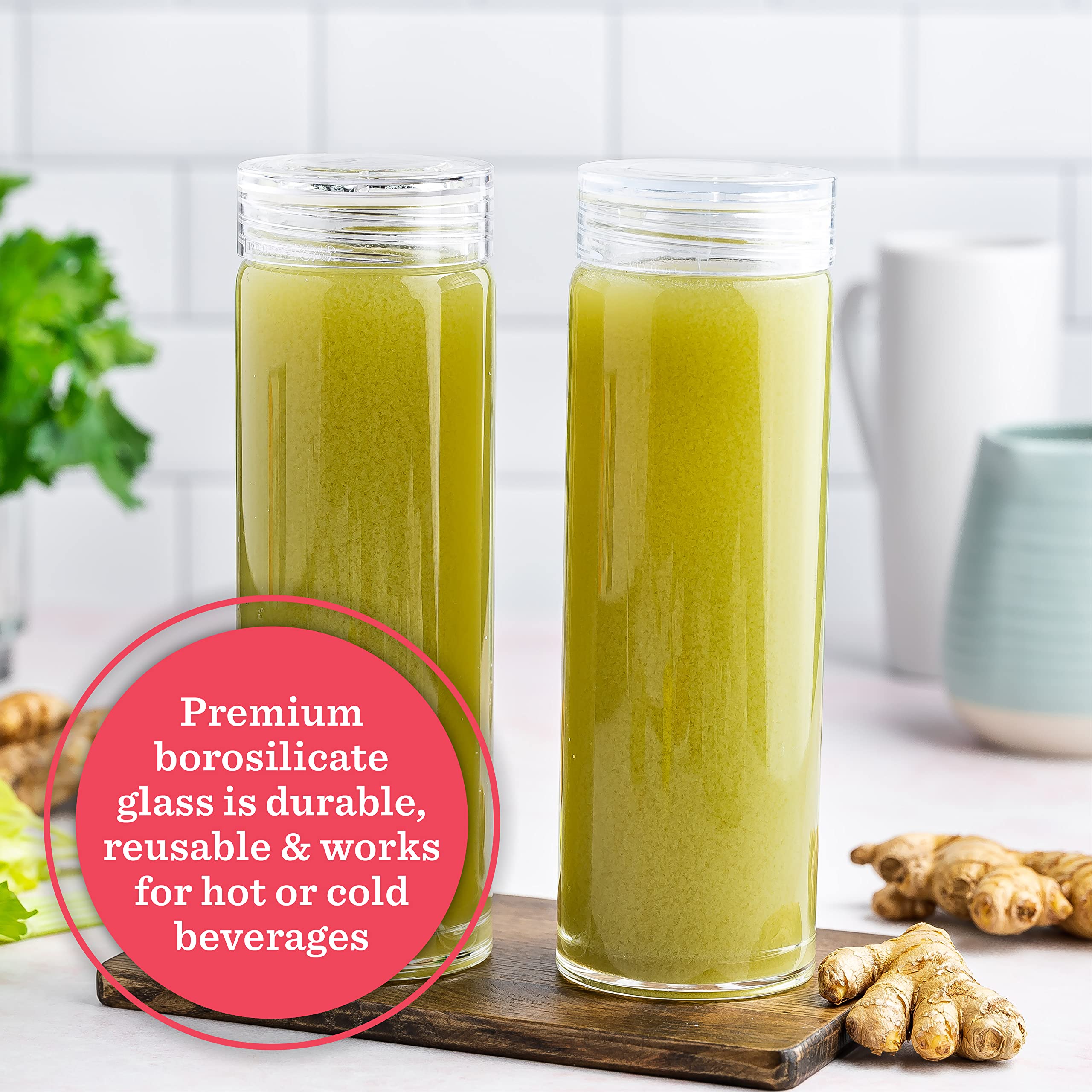 All About Juicing pouring a smoothie into a bottle for spill-free on-the-go use