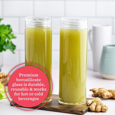 All About Juicing pouring a smoothie into a bottle for spill-free on-the-go use