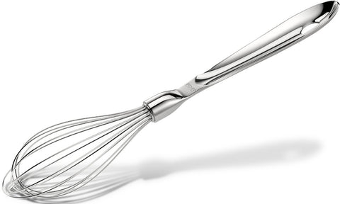 All-Clad 12-inch whisk front view showing large stainless steel head for smoother sauces