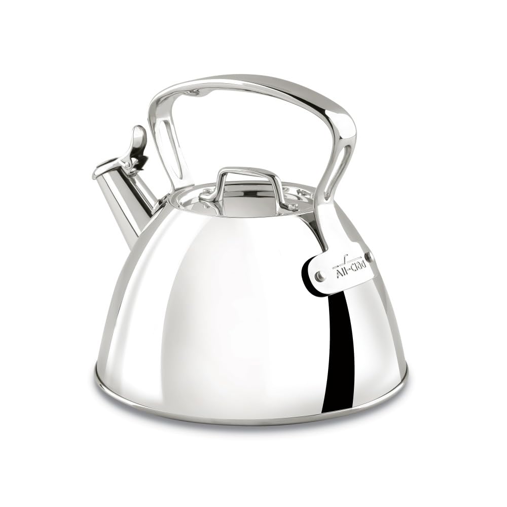 All‑Clad front view showing compact shape and polished finish, reliable boiling