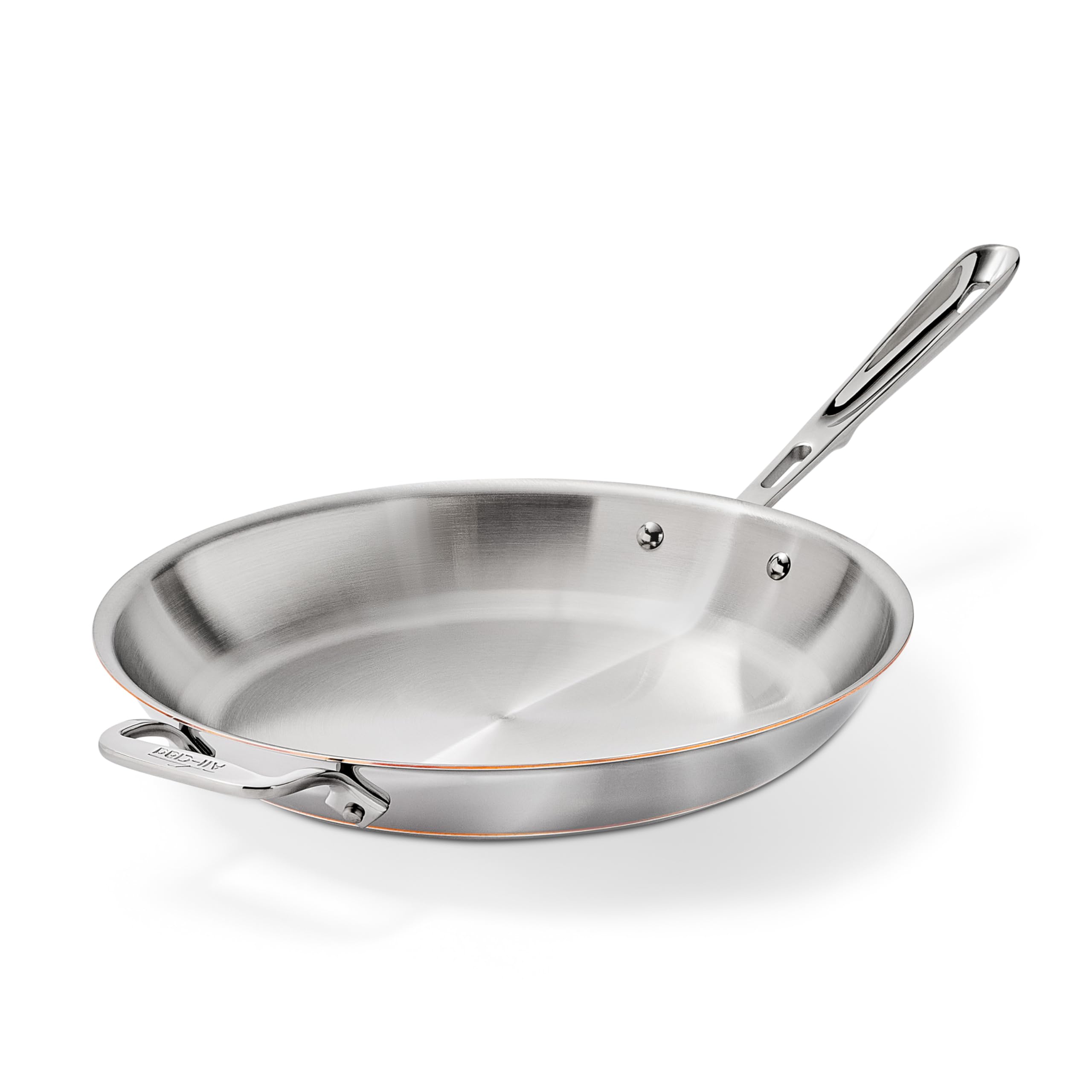 All-Clad copper core 12-inch fry pan front view showing polished finish and capacity benefit