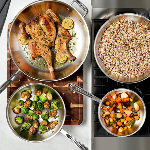 All-Clad polished cooking surface highlighting even searing benefit