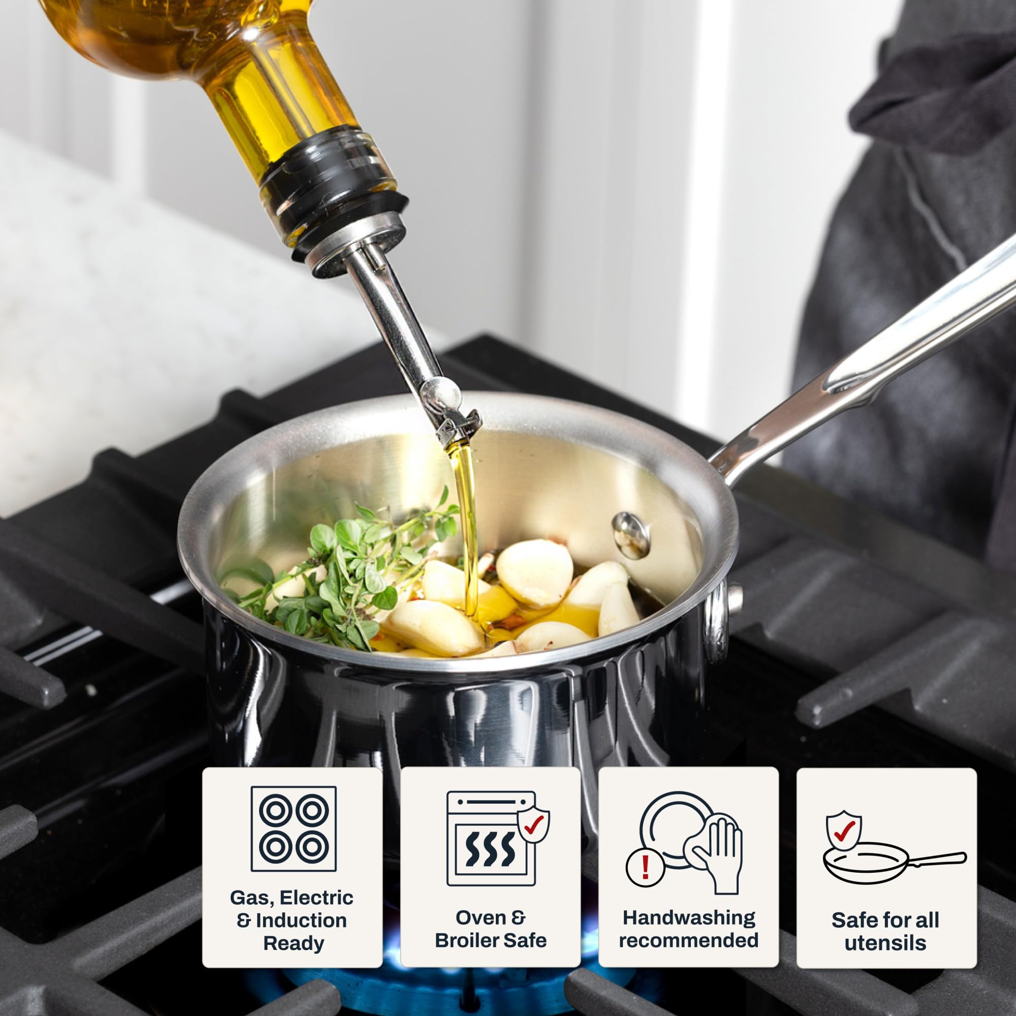 All‑Clad butter warmer on induction cooktop demonstrating compatibility and quick heating