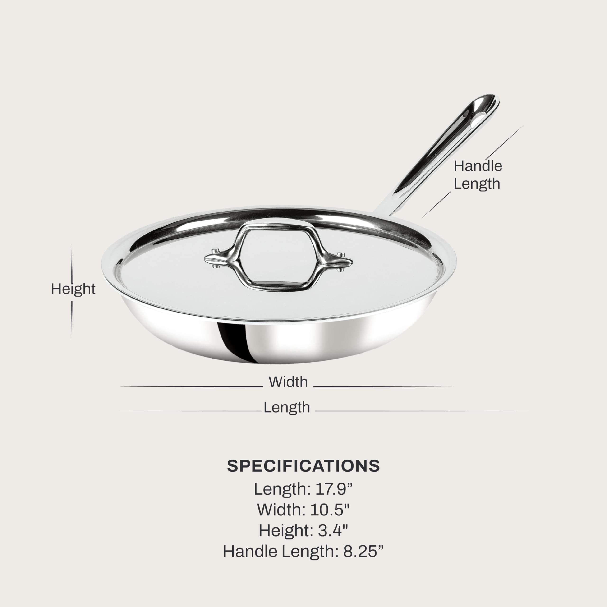 All-Clad D3 fry pan side profile with lid demonstrating tight fit and heat retention