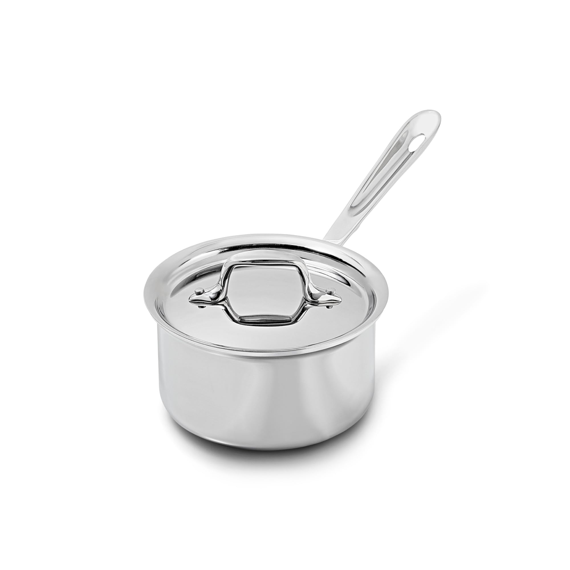 All-Clad D3 saucepan front view showing polished finish and capacity benefit