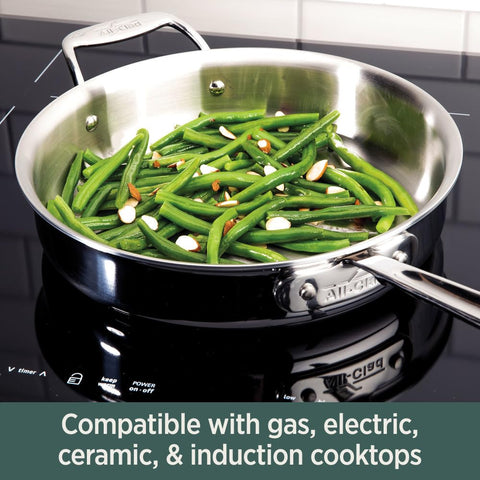 All-Clad polished cooking surface interior close-up, resists sticking for easy stirring