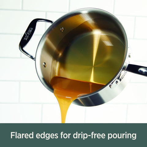All-Clad riveted stainless-steel handles close-up, secure grip for safe oven use