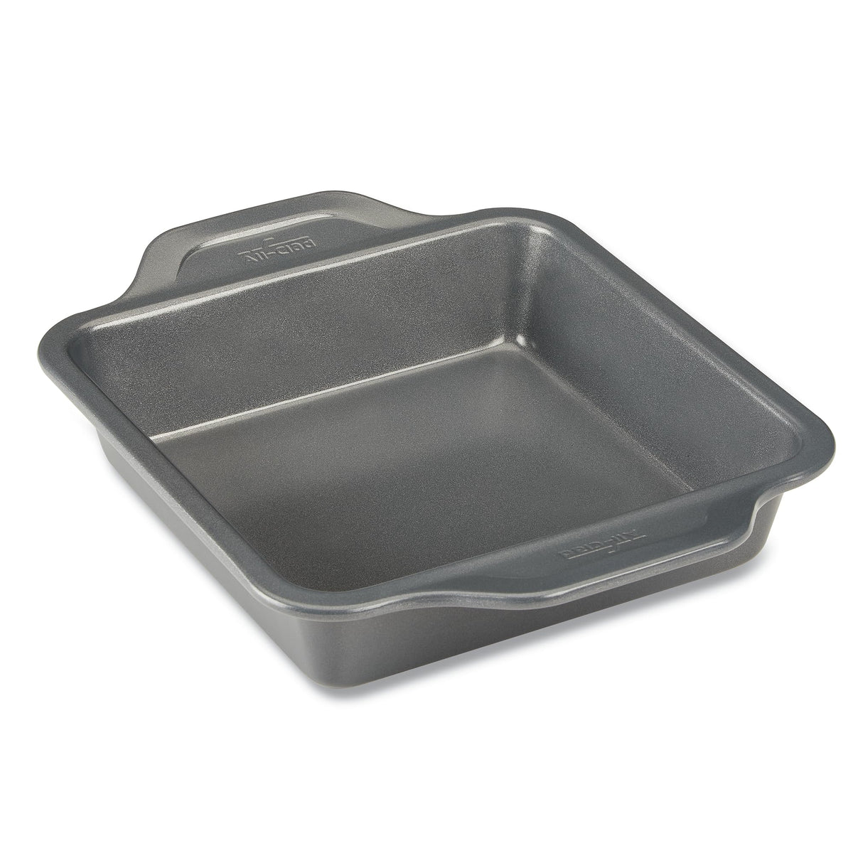 All-Clad front view of 8x8 pan showing finish and shape, durable bake results