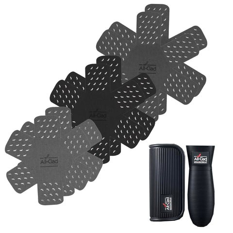 All-Clad front packaging showing complete protectors and grips set for organized storage