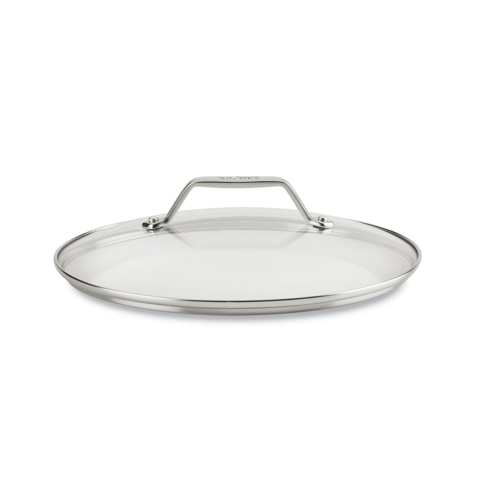 All-Clad glass lid front view showing clear tempered glass and stainless rim benefits visibility
