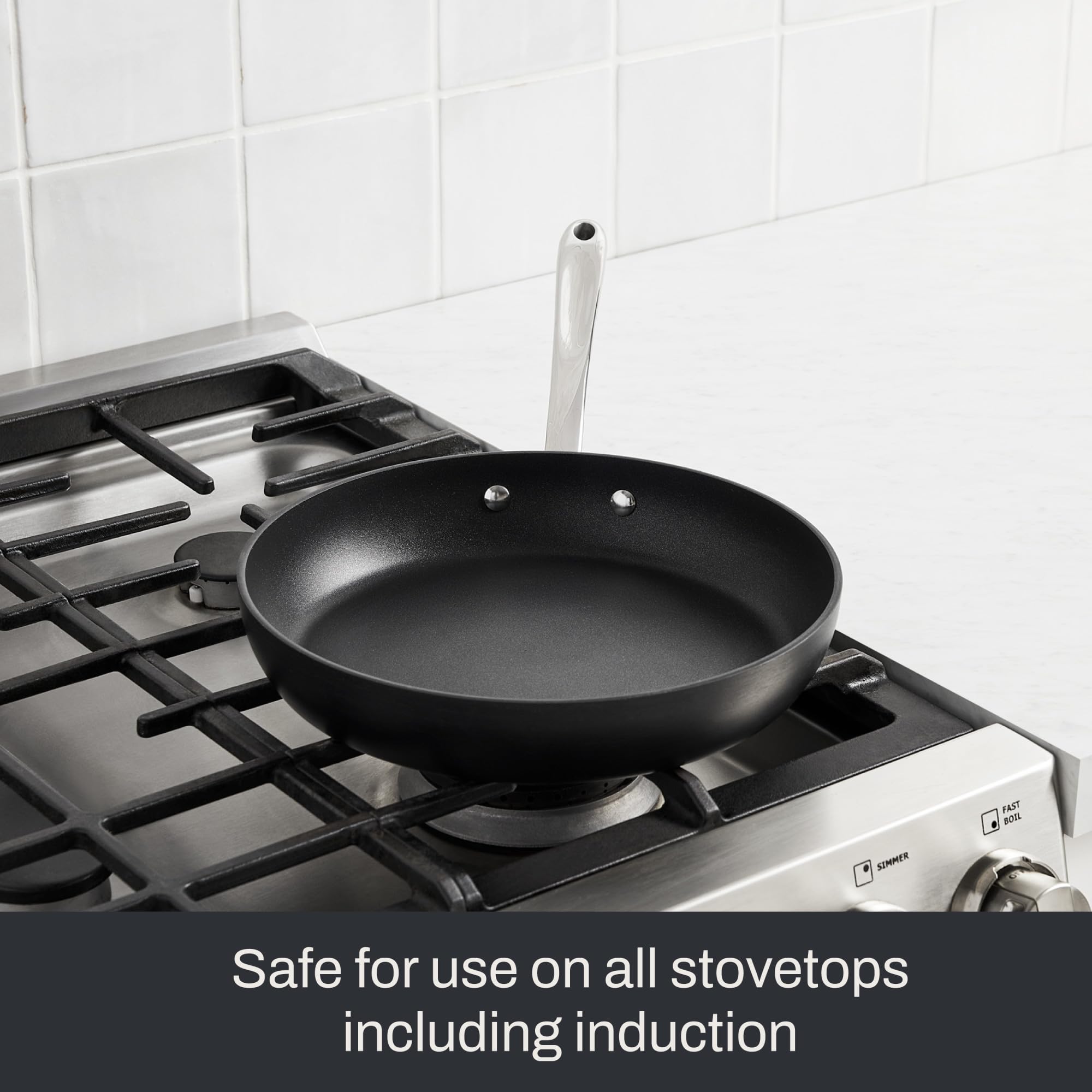 All-Clad in oven demonstrating oven-safe use up to 500°F for finishing dishes