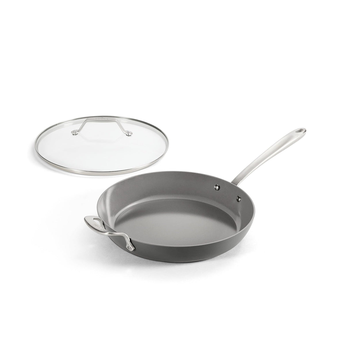 All-Clad HA1 front view with lid showing induction-ready base and practical lid benefit