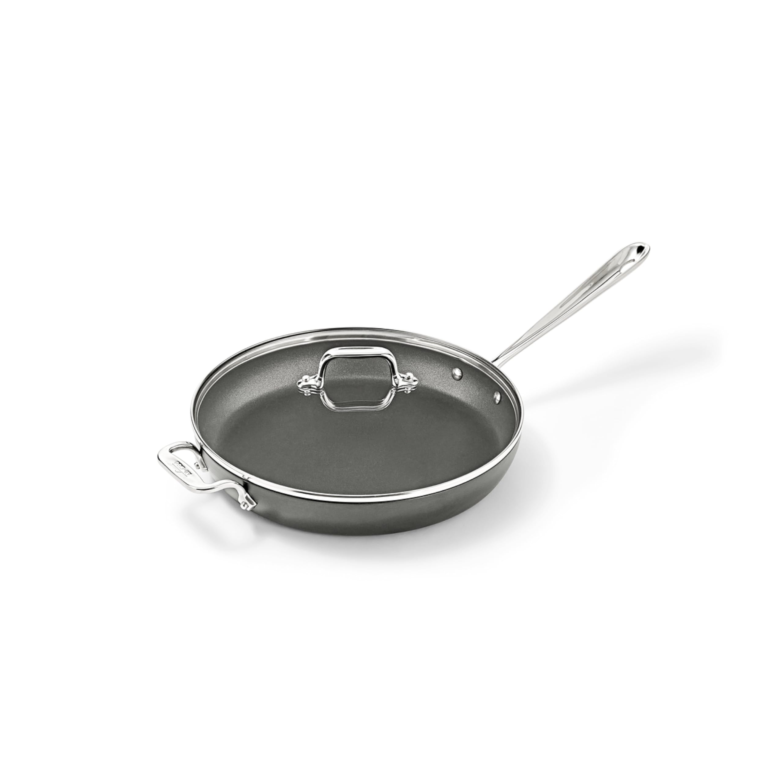 All-Clad HA1 front view of 12-inch fry pan showing cooking surface and design benefits