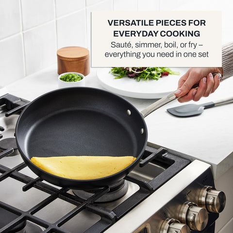 All-Clad HA1 tempered glass lid seated on pan for visible cooking and oven safety