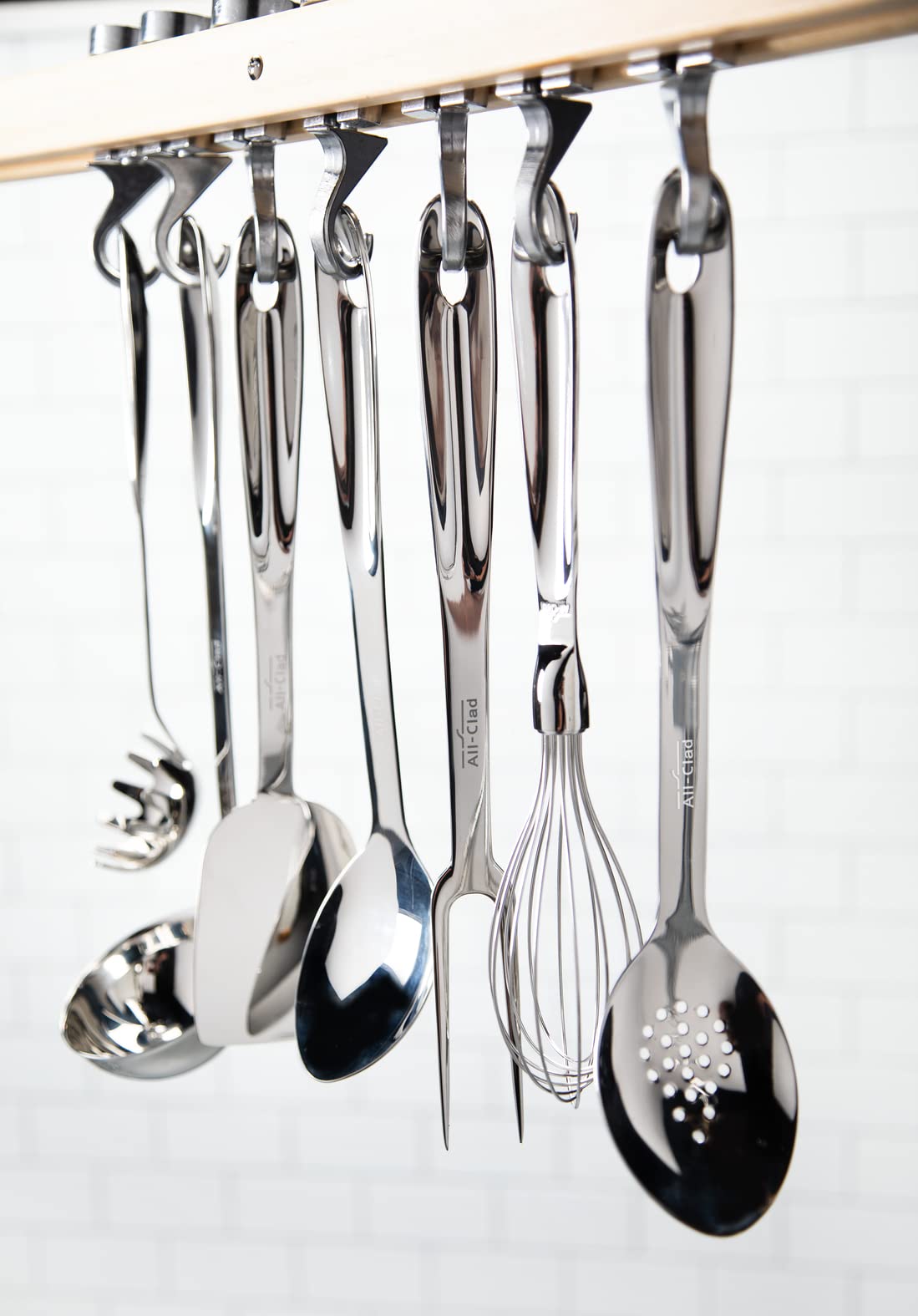 All-Clad polished 18/10 stainless handle detail for balanced comfort