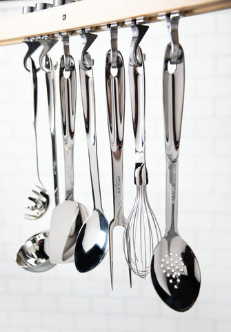 All-Clad polished 18/10 stainless handle detail for balanced comfort