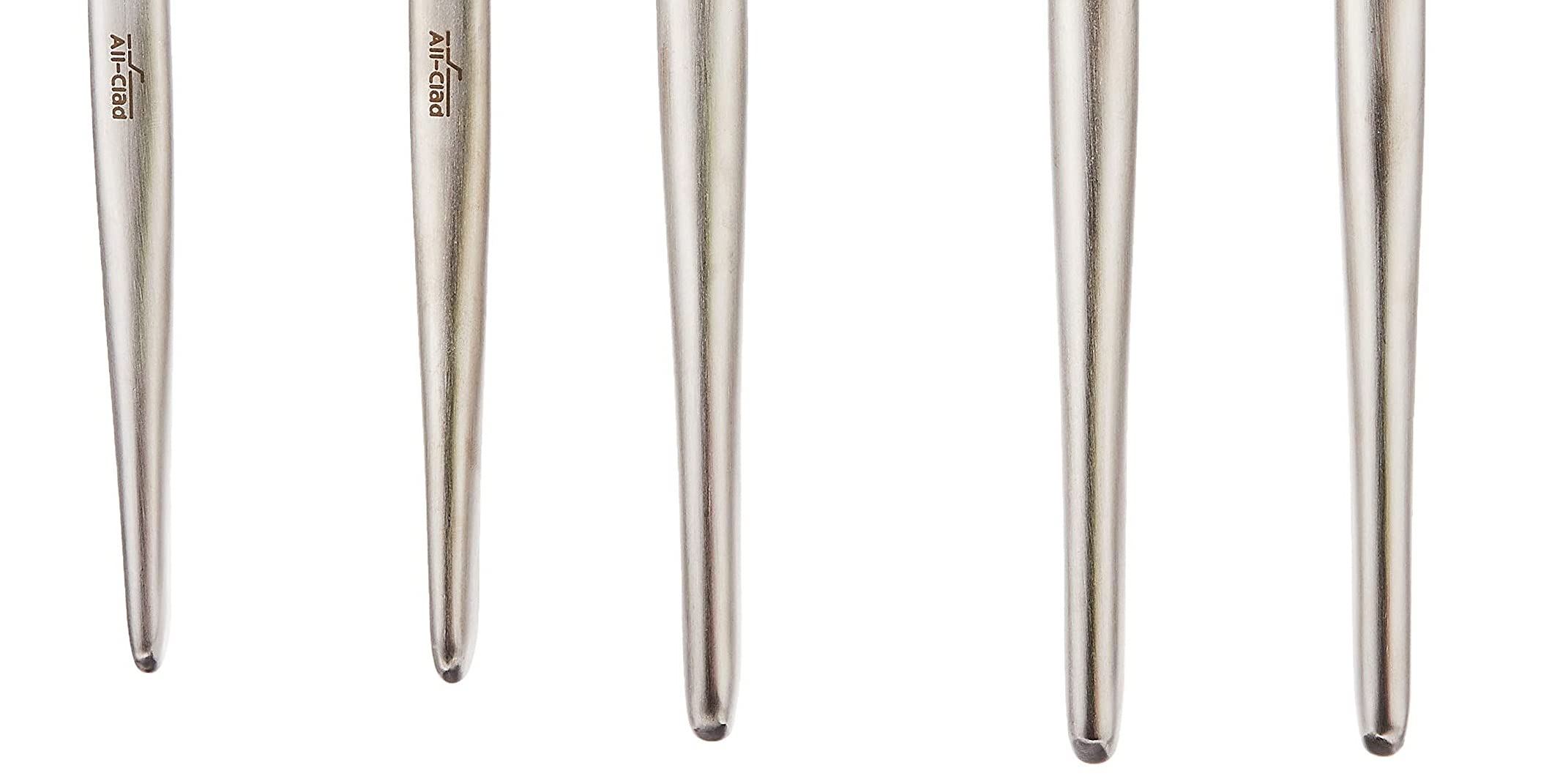 All-Clad jar scraper detail highlighting thin edge benefit: reaches into narrow jars