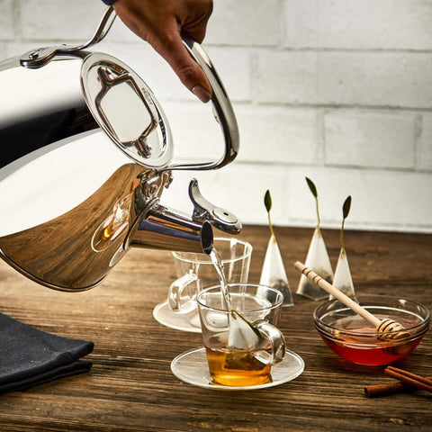 All‑Clad polished stainless closeup highlighting durable finish and easy cleaning