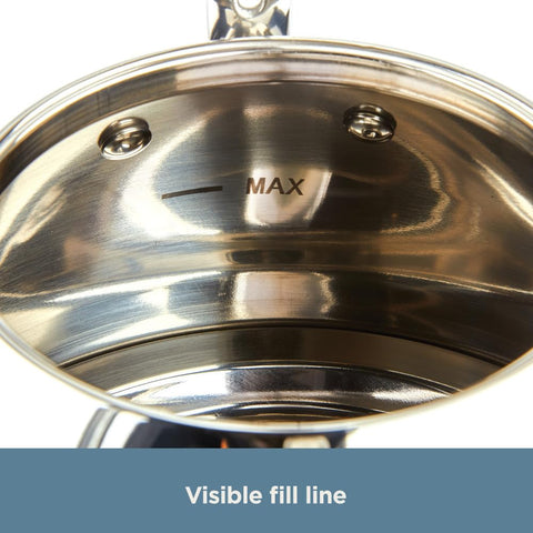 All‑Clad spout detail with whistle visible for clear boiling notification