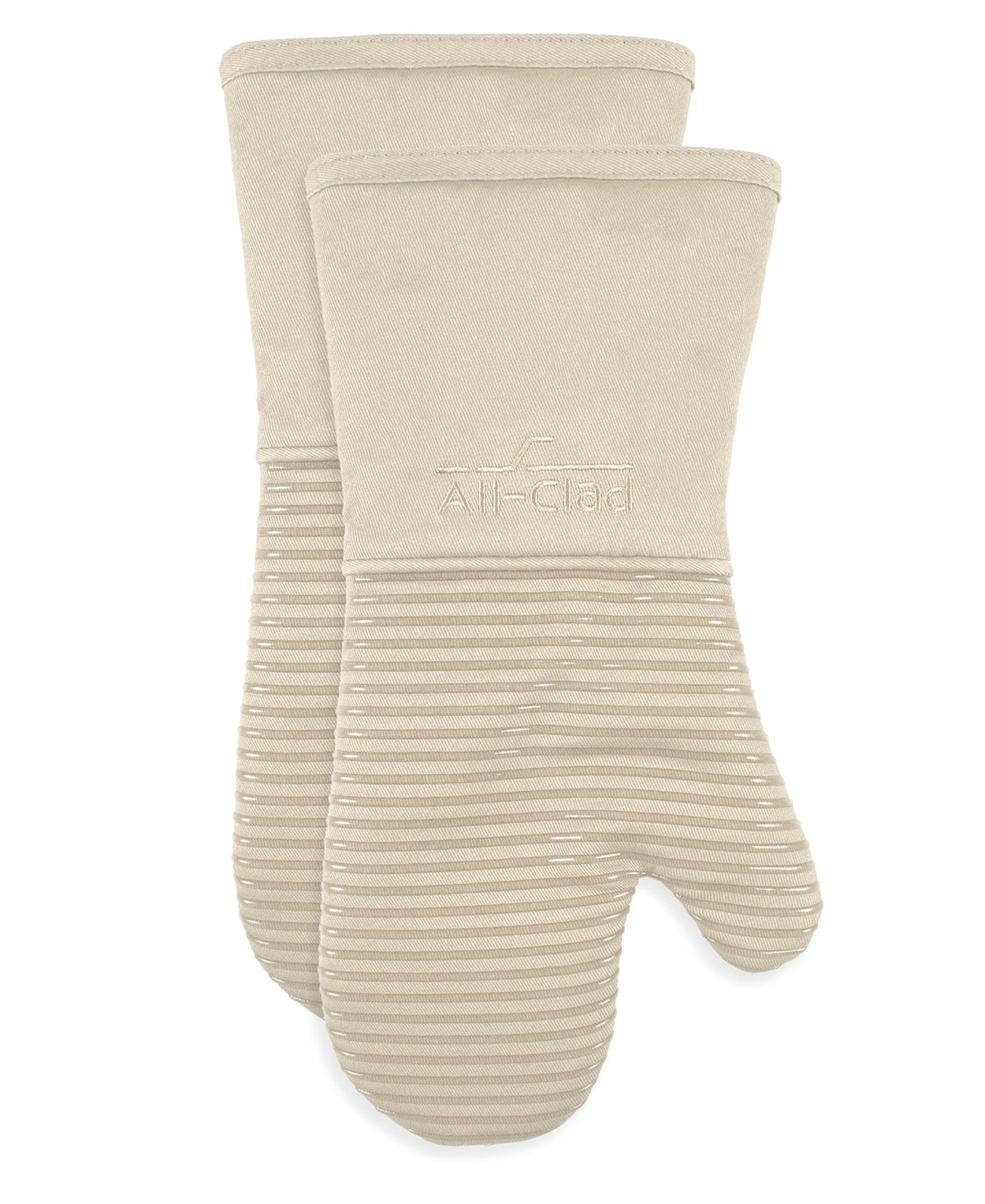 All-Clad front view almond mitt showing full coverage and style benefit