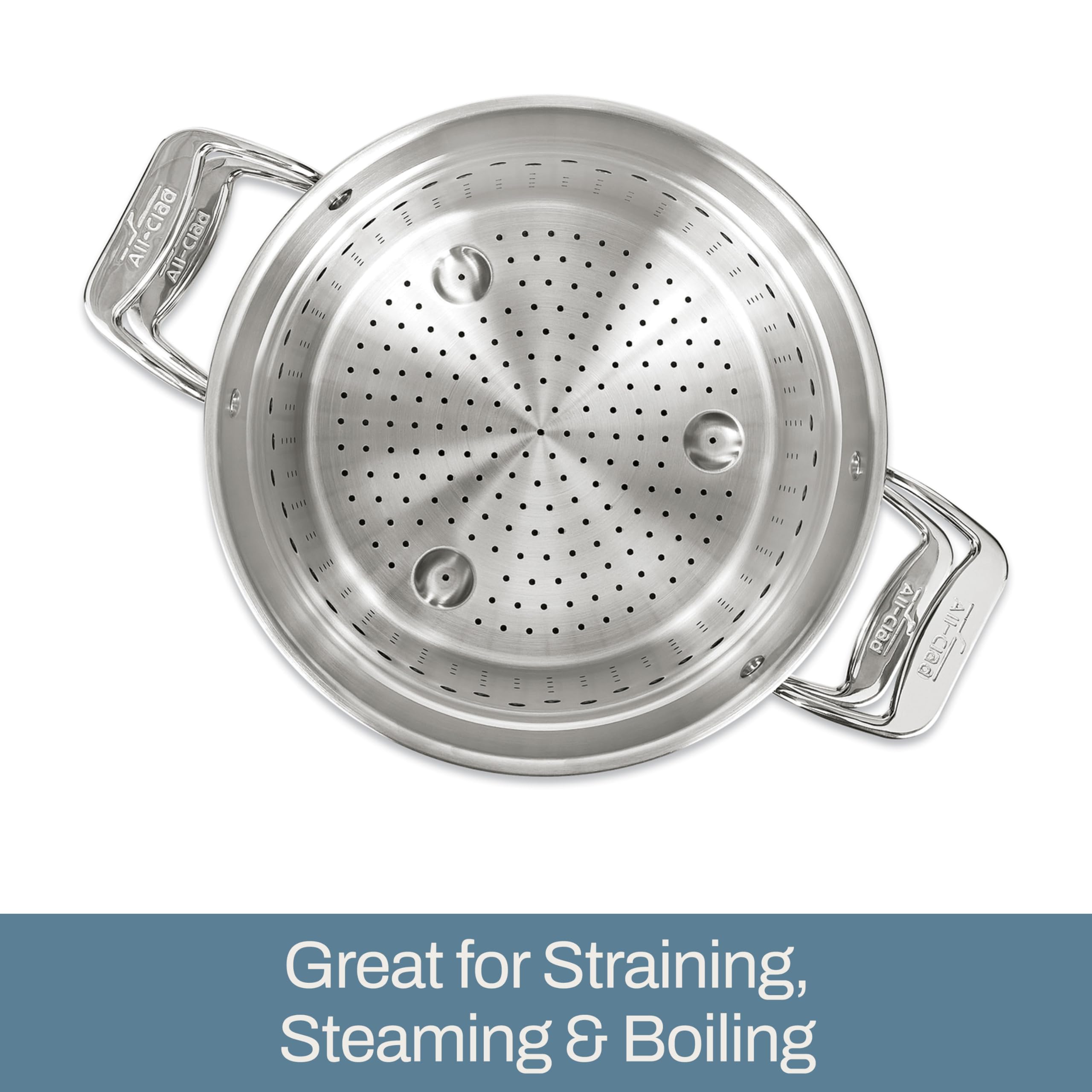 All-Clad lid and rim detail showing tight-fitting stainless lid for even cooking