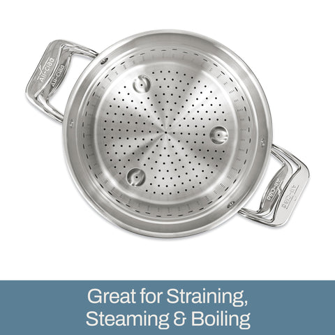 All-Clad lid and rim detail showing tight-fitting stainless lid for even cooking