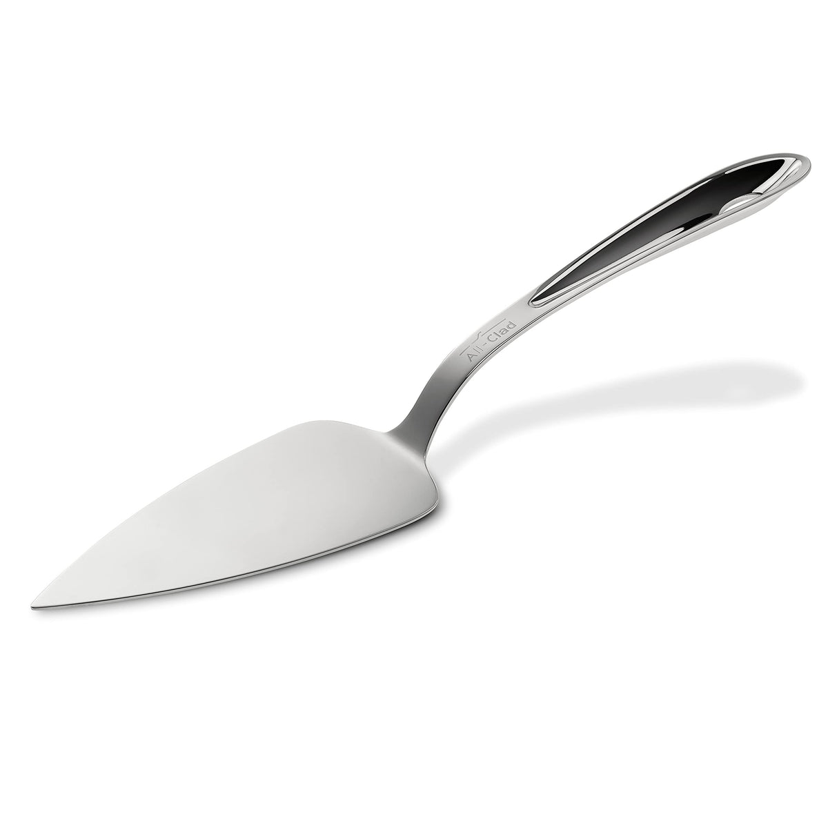 All-Clad pie server front view showing polished finish and elegant profile for serving