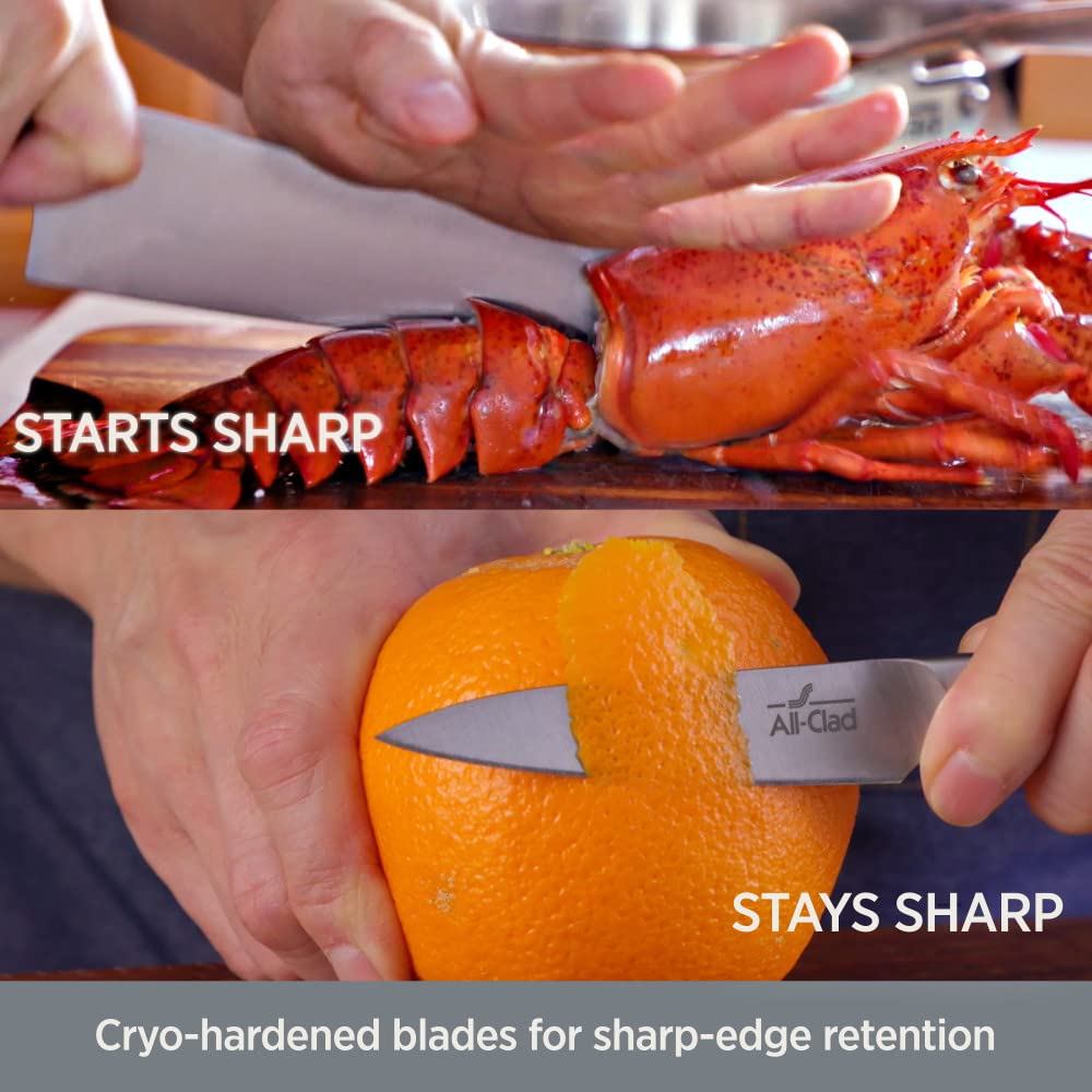 All-Clad triple-riveted POM handle detail offering comfortable, secure grip