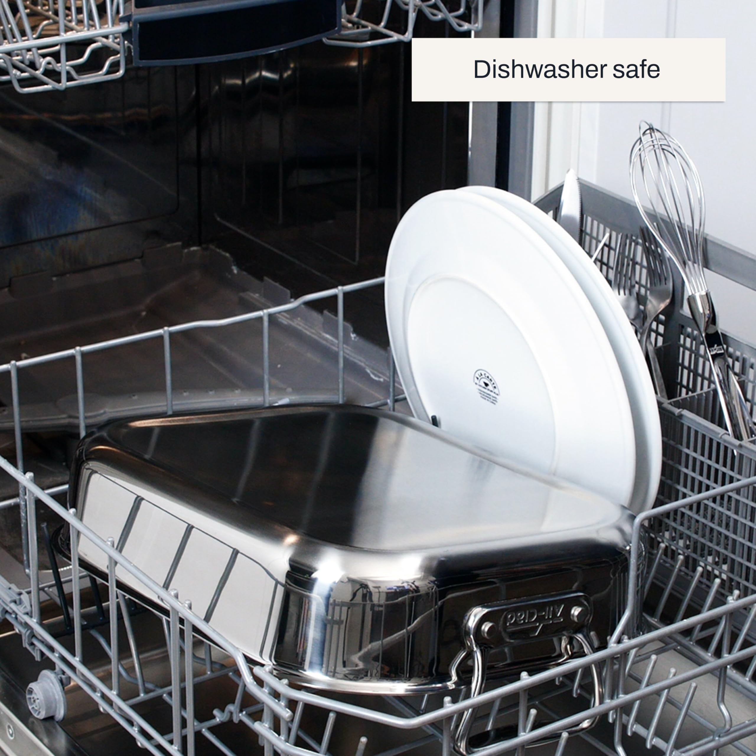 All-Clad product label and packaging showing design origin and limited lifetime warranty