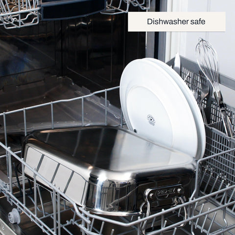 All-Clad product label and packaging showing design origin and limited lifetime warranty