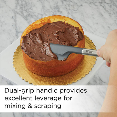 All-Clad silicone head flex demonstration benefit: conforms to bowls and pans