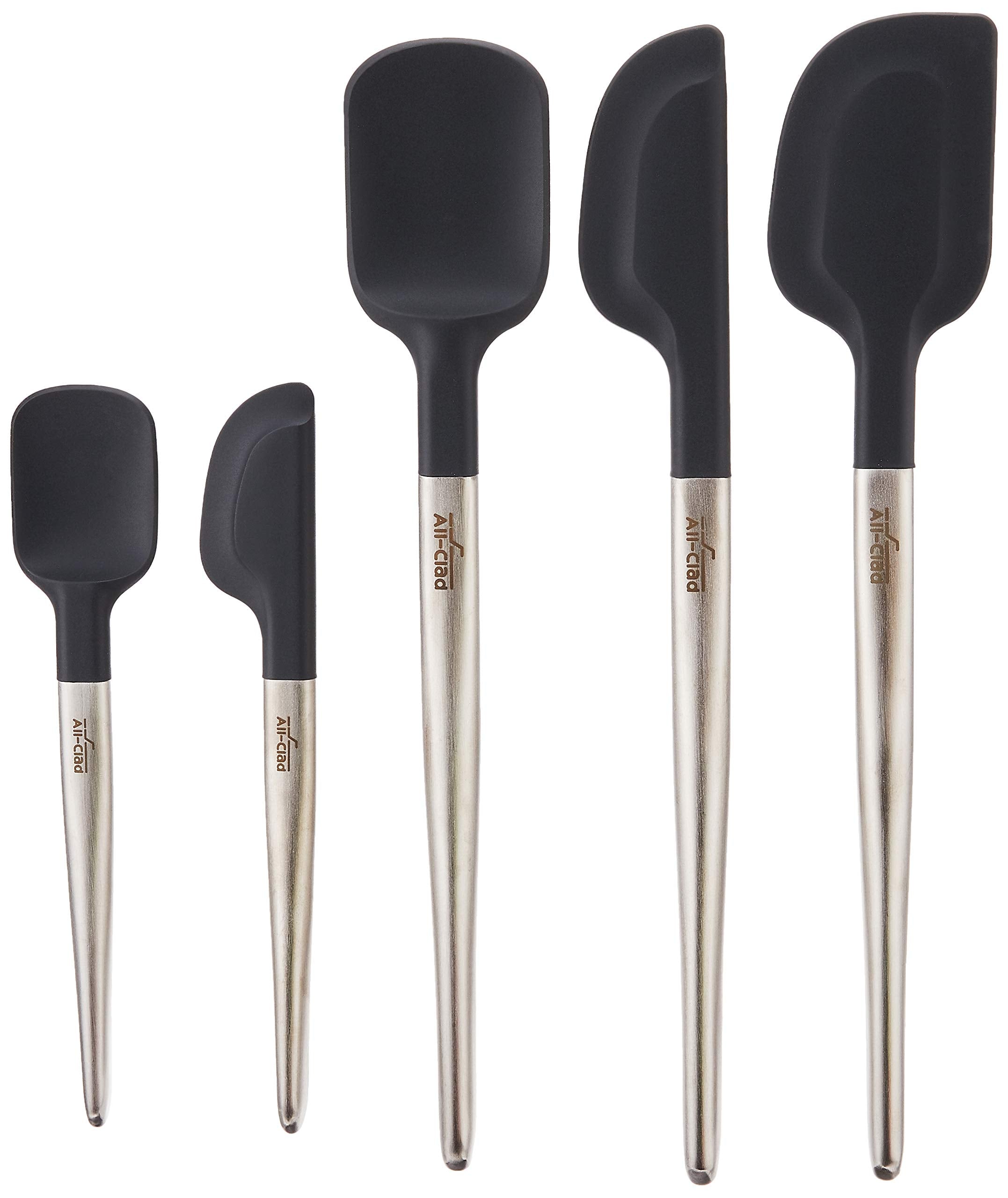 All-Clad spatula front view showing durable handle and flexible head benefit: efficient scraping
