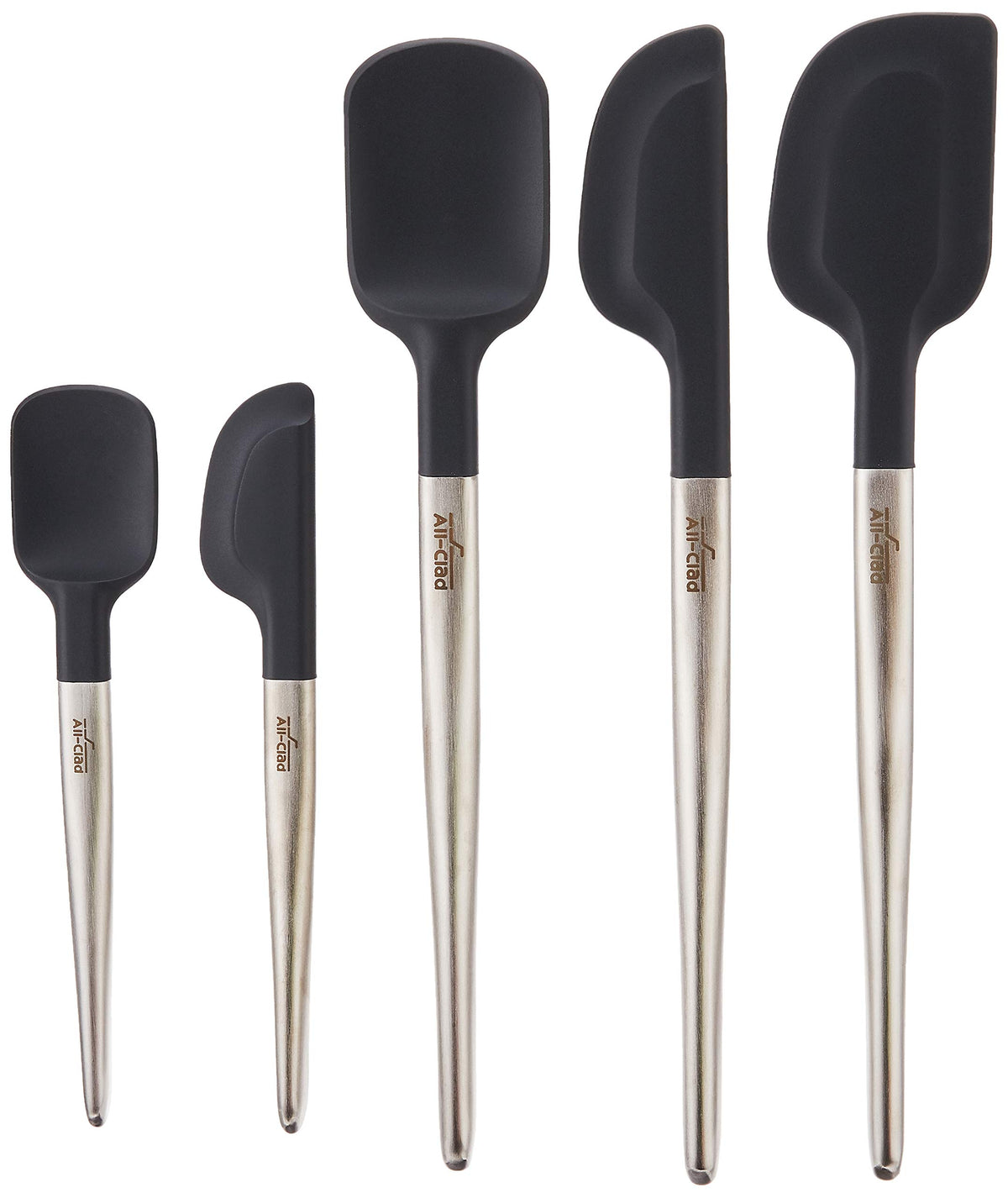 All-Clad spatula front view showing durable handle and flexible head benefit: efficient scraping