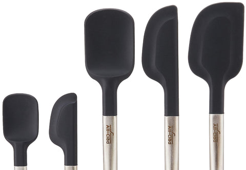 All-Clad spoonula side profile demonstrating scoop shape benefit: precise stirring and serving