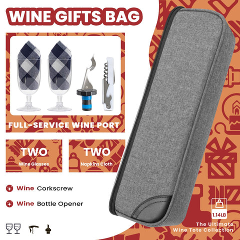 ALLCAMP included plastic wine glasses, corkscrew, stopper and napkins neatly displayed, ready to use