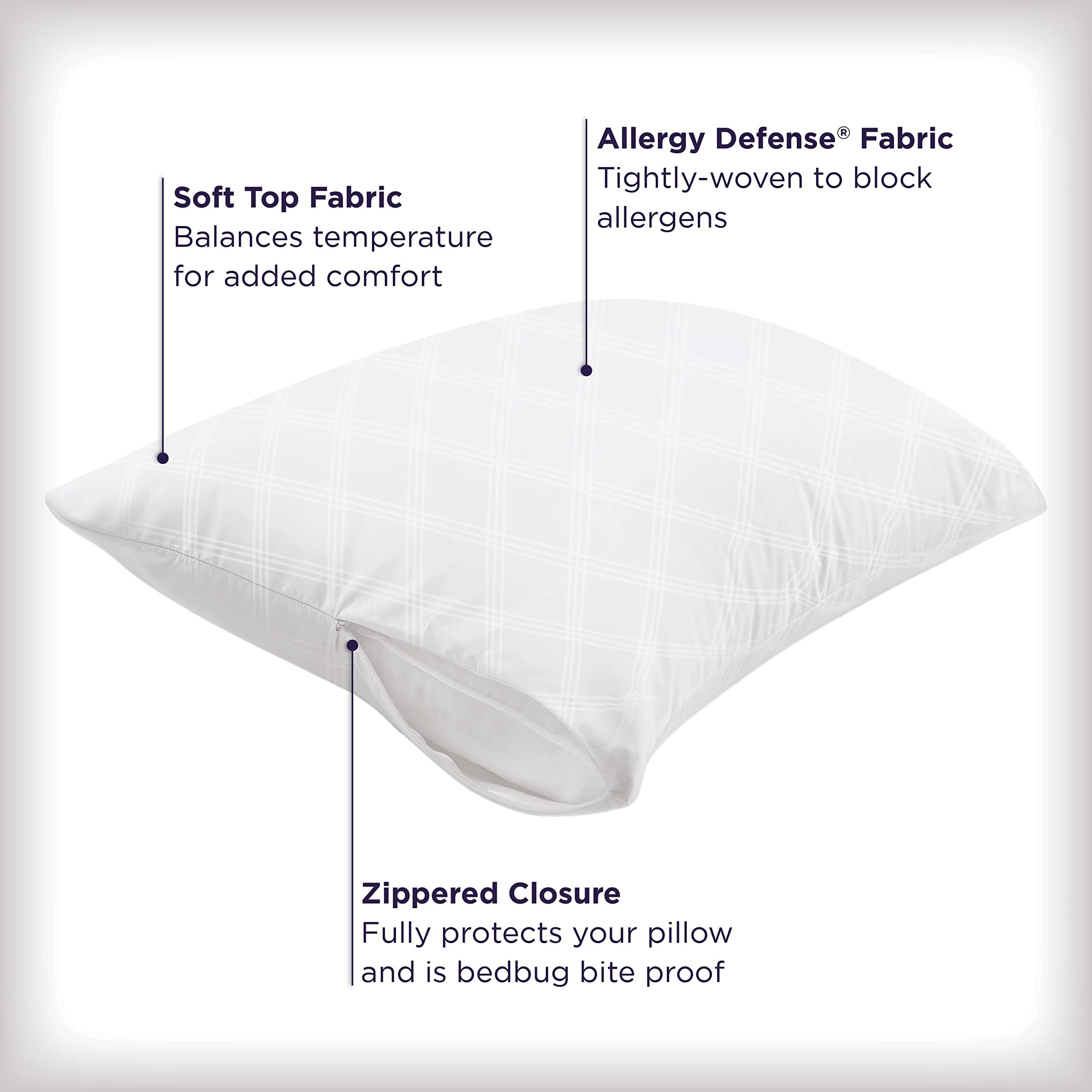 Aller-Ease protector on pillow in bedroom demonstrating quiet comfortable sleep benefit