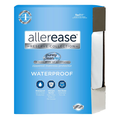 Aller-Ease front packaging showing queen protector and benefit of allergen barrier
