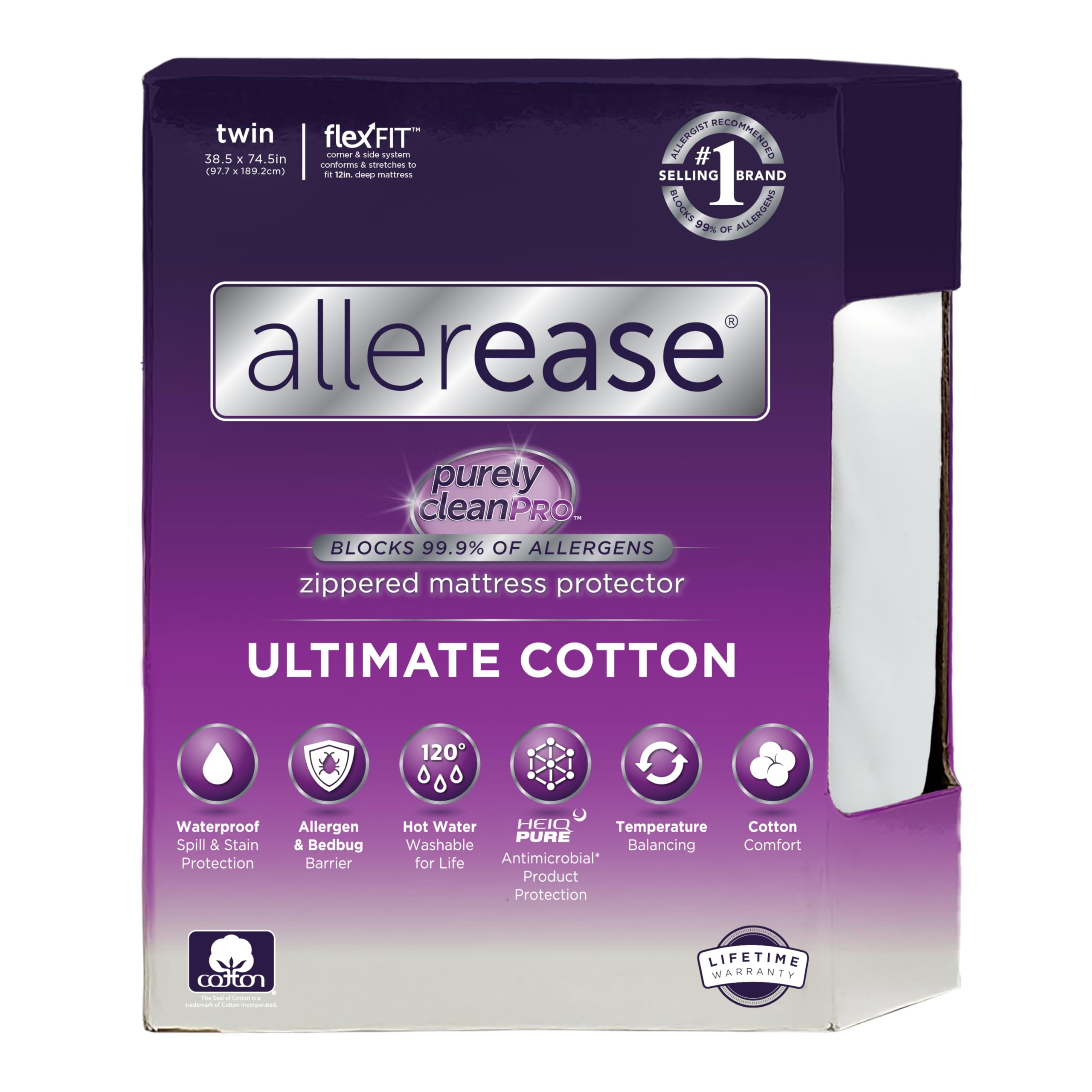AllerEase front view shows zippered twin protector, protection and neat fit