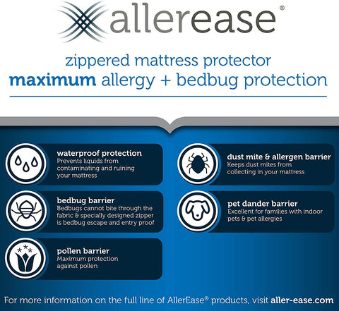 AllerEase zipper and seam closeup showing sealed construction and dust-blocking benefit