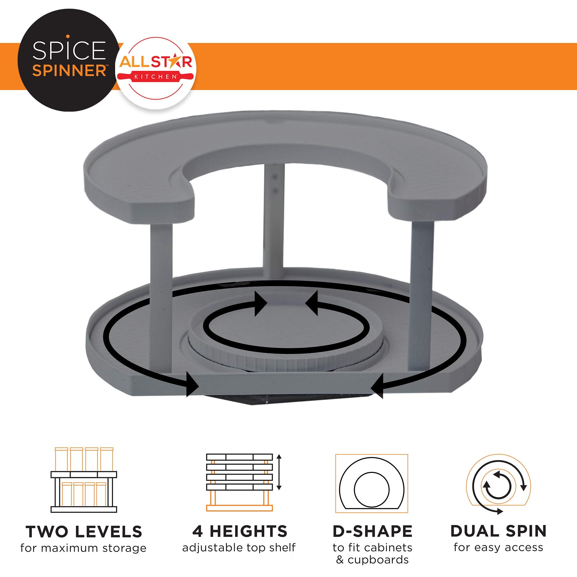 Allstar Innovations spice spinner placed inside cabinet demonstrating flush D-shaped fit