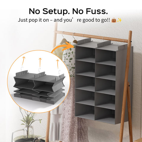 ALLTIDYUP installed in closet with clothes showing quick installation and increased storage
