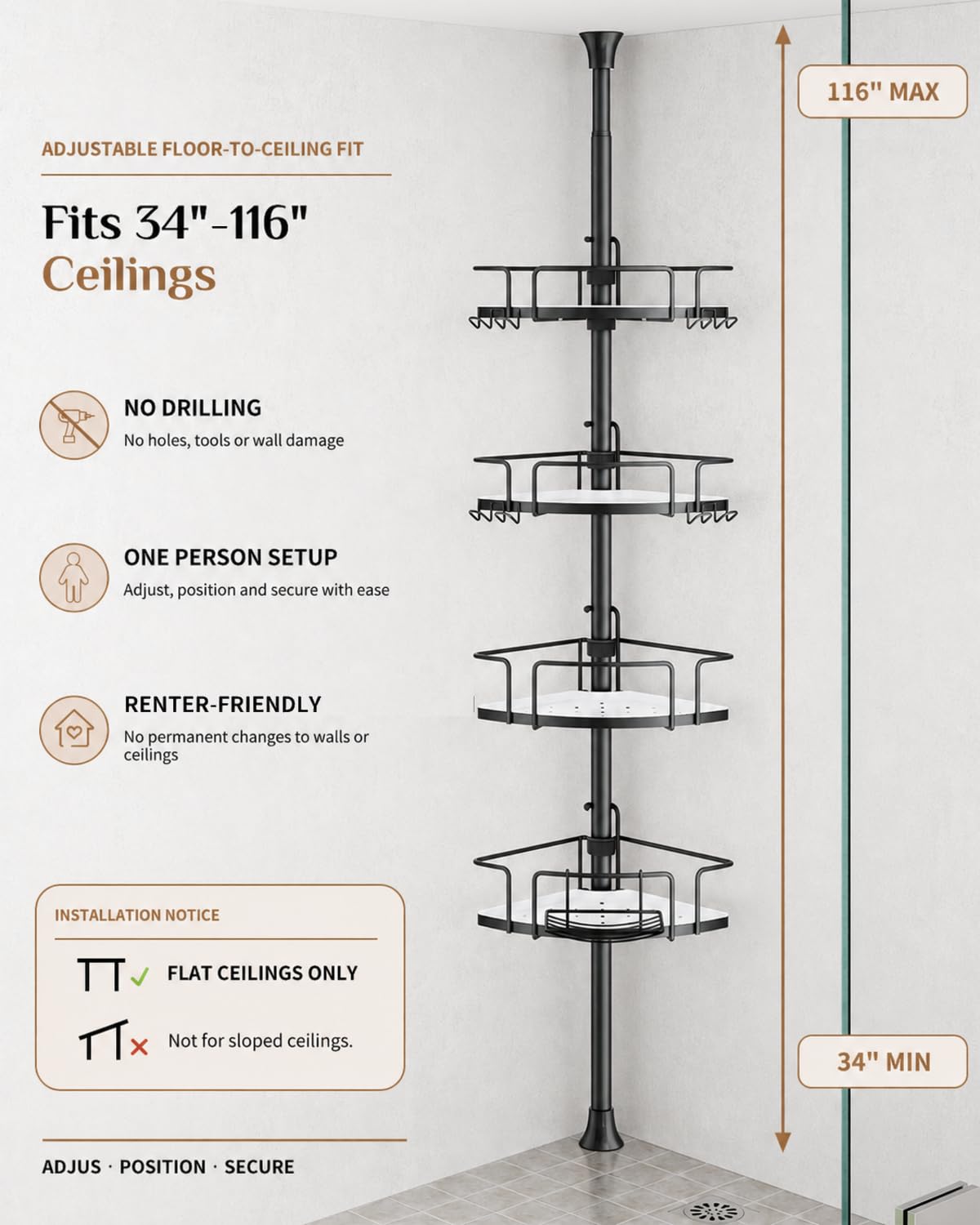 ALLZONE tension pole with anti-tip pad demonstrating secure fit
